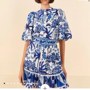 FARM Rio Blue and White Tropical Mini Dress